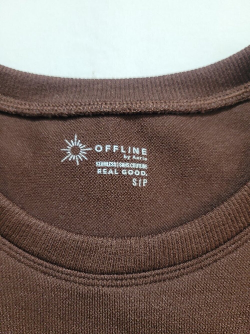 OFFLINE by Aerie Dark Brown Seamless Cropped Short Sleeve Tee Shirt Small - Picture 3 of 7